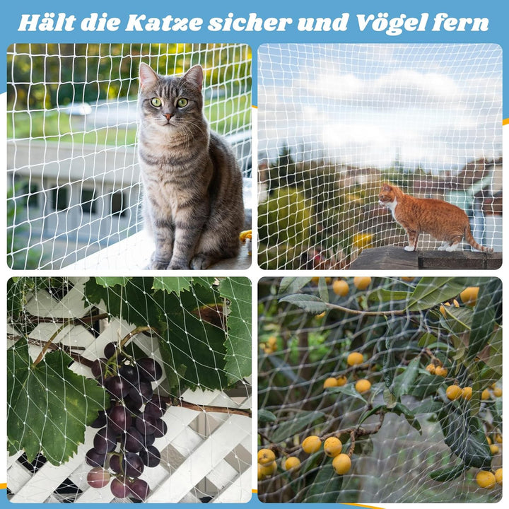 Aystkniet Katzennetz für Balkon Transparent 8 × 3M,Katzenschutznetz für Balkon mit Befestigungsseil