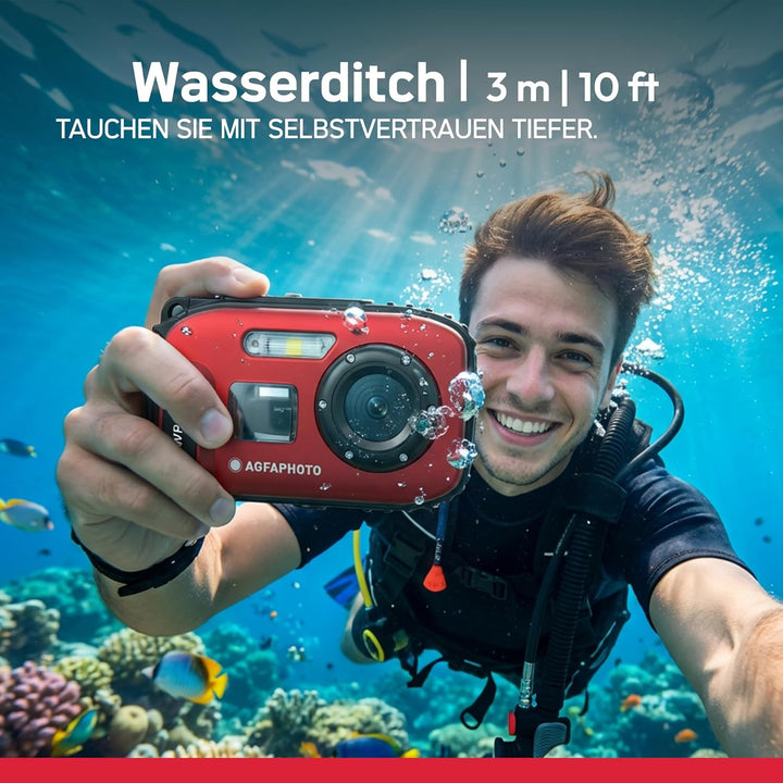AGFA Photo Realishot WP6000 – wasserdichte Digitalkamera, 3 m/10 ft, 18 MP, HD-Video, 2,4-Zoll-LCD-D