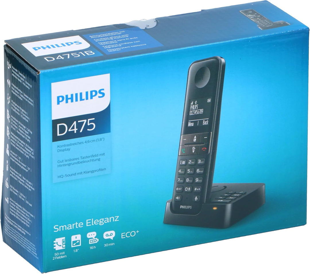 Philips-Telefon D4751B/01 - Drahtlos - mit Anrufbeantworter - Überragender Klang - Schwarz, D4751B/0