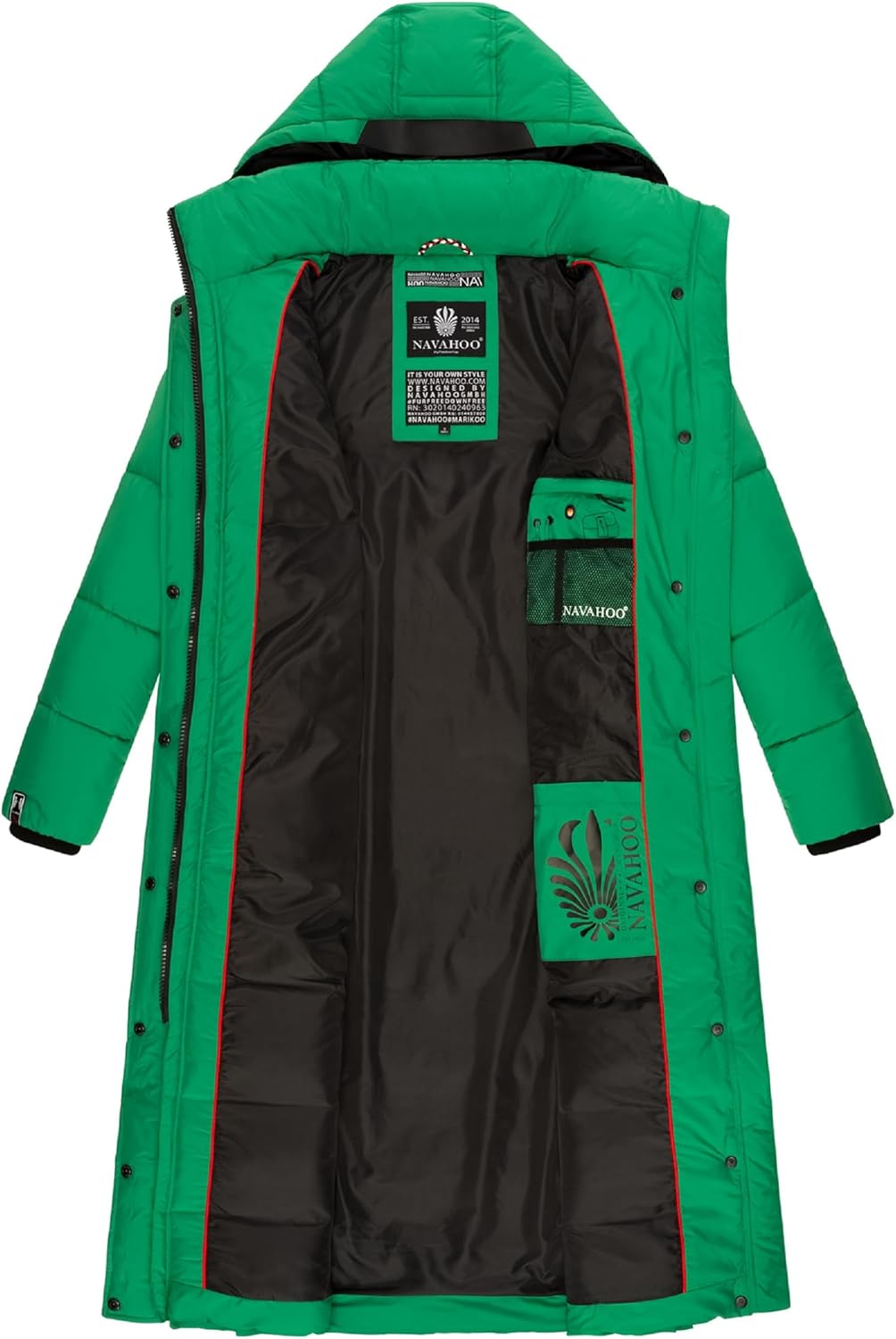 Navahoo Damen Wintermantel Warmer Steppmantel lang mit Abnehmbarer Kapuze Isalie XS-XXL L Smaragd Gr
