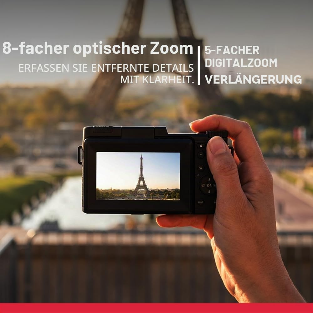 AGFA Photo Vlogging Kit VLG-4K Schwarz mit 8X optischem Zoom, Powerbank-Stativ, Fernbedienung, Mikro