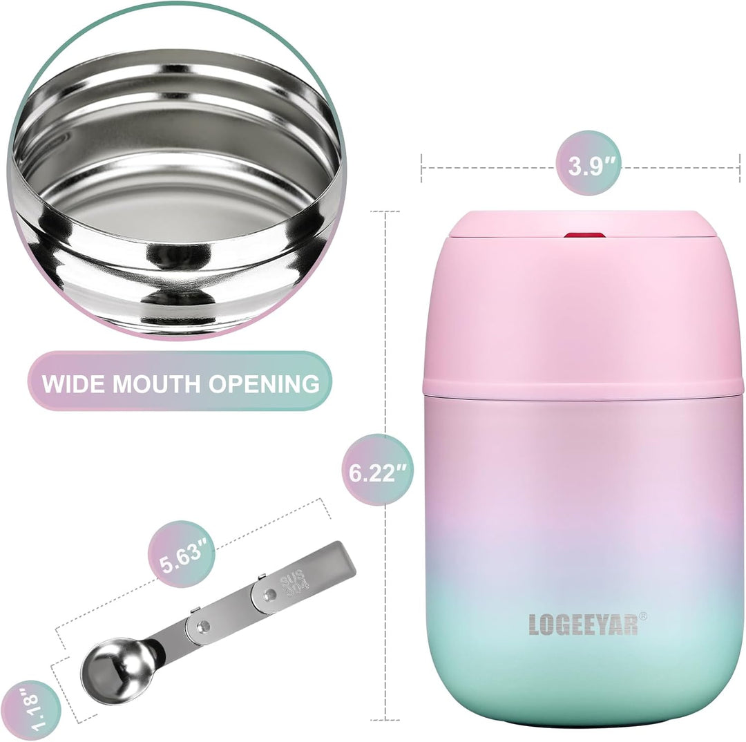 Itslife Thermobehälter für Essen 500ml, Warmhaltebehälter Essen Edelstahl mit Löffel, Thermobecher E