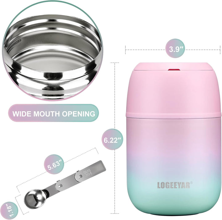 Itslife Thermobehälter für Essen 500ml, Warmhaltebehälter Essen Edelstahl mit Löffel, Thermobecher E