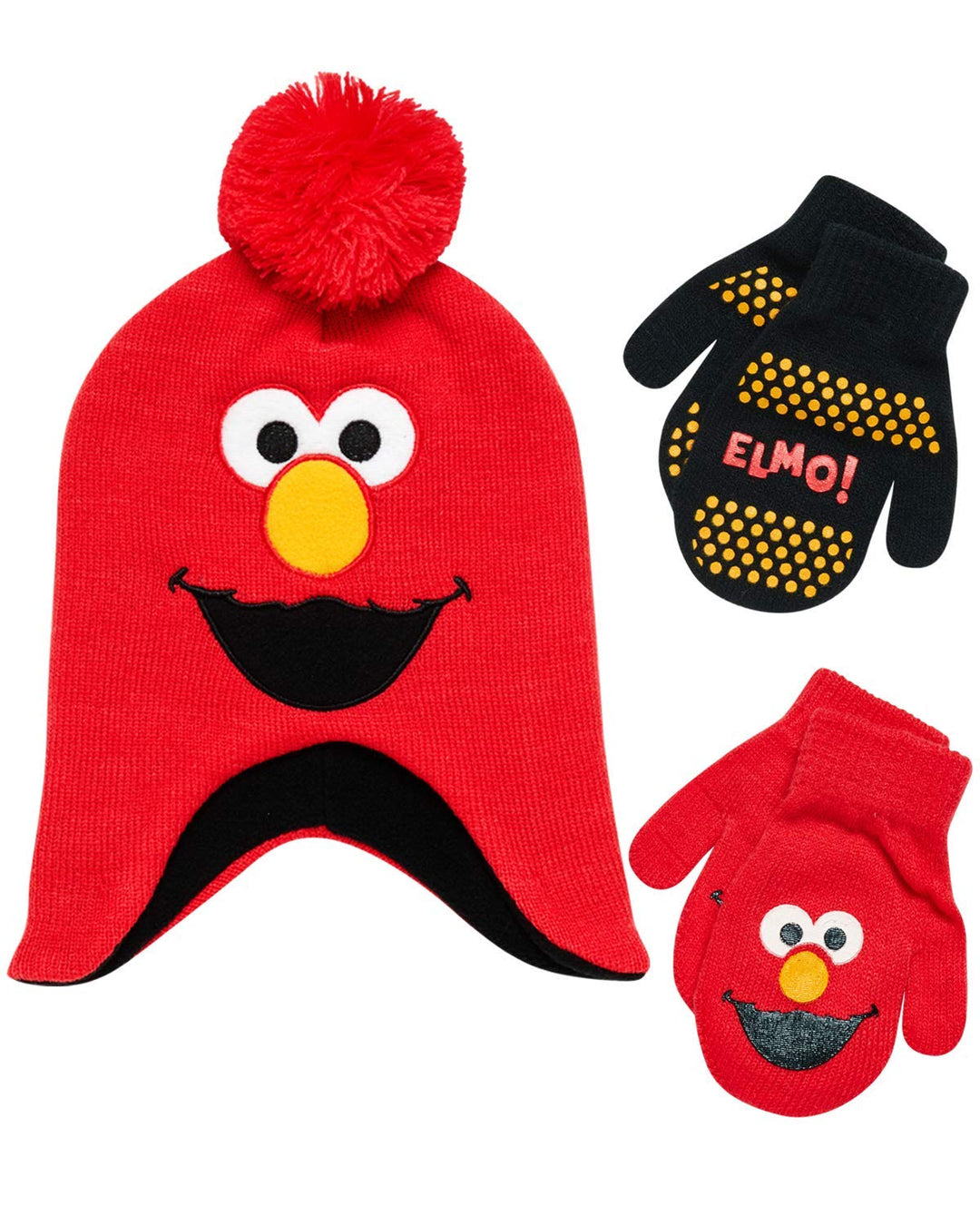 Sesame Street Jungs Elmo Hut und 2 Paar Handschuhe Cold Weather Set Alter 2-4 Orange, Schwarz