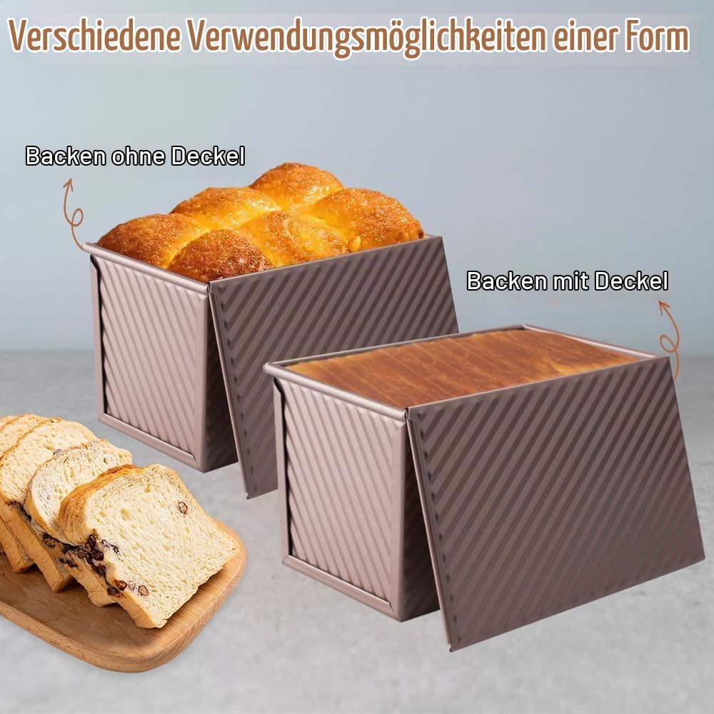 inodiref 2 Stück Brotbackform mit Deckel Antihaft Toastbrot Backform Kastenform mit Deckel mit Belüf