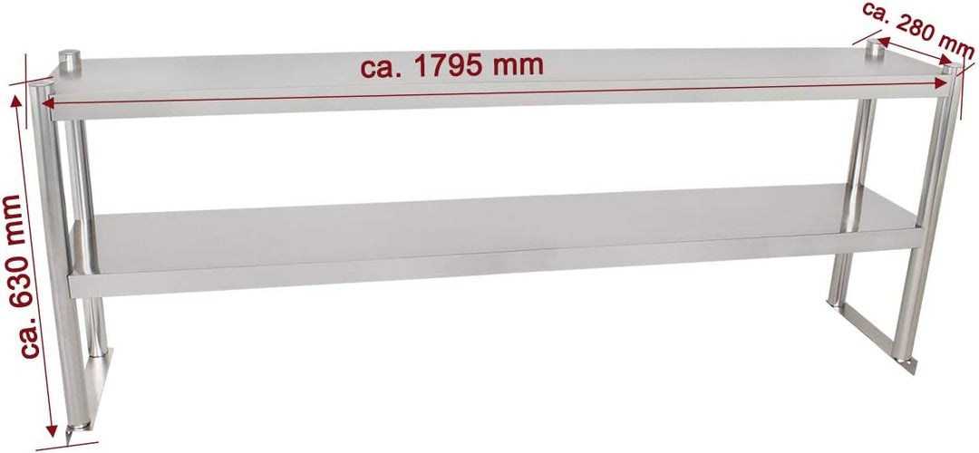 Beeketal 'BTA-180' Küchen Arbeitstisch Aufsatzboard 180 cm aus Edelstahl mit 2 Ablageflächern (Tragk