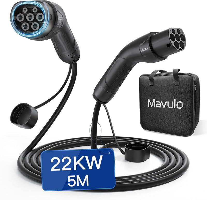 Mavulo Typ 2 Ladekabel,Modus 3 22kW 32A 5 Meter 3 Phasig für EV Elektroautos,Typ 2 auf Typ 2 EV-Lade