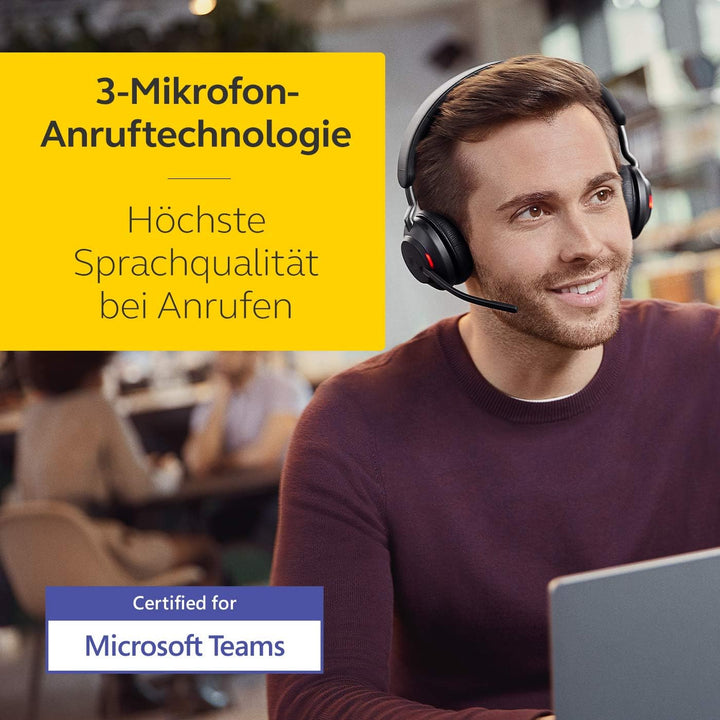 Jabra Evolve2 65 Wireless PC Headset with Charging Stand – Noise Cancelling Microsoft Teams Certifie
