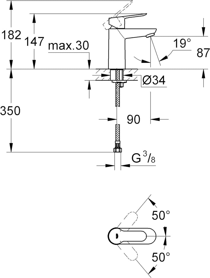 GROHE Start Edge | Einhand-Waschtischbatterie, S-Size | chrom | 23344000, Silber S-Size glatter Körp