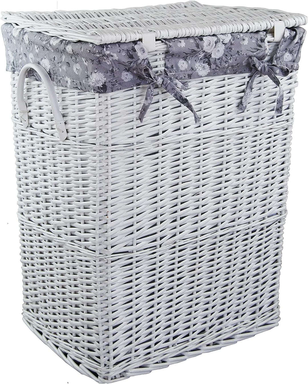 Wäschekorb Wäschetruhe Weide weiss Blumenmuster grau 48x36 H.62