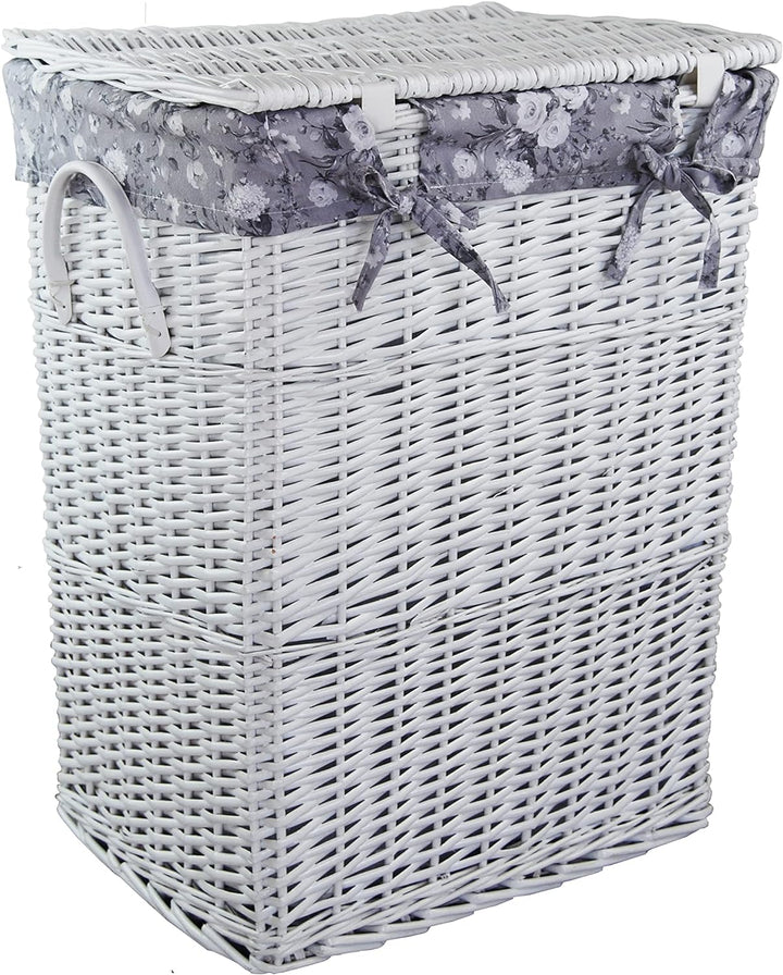Wäschekorb Wäschetruhe Weide weiss Blumenmuster grau 48x36 H.62
