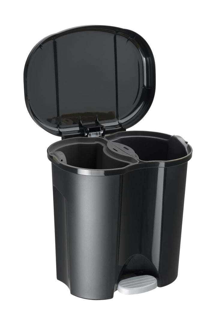 Rotho Duo Mülleimer 2x 10l zur Mülltrennung mit Deckel, Kunststoff (PP recycelt) BPA-frei, schwarz,