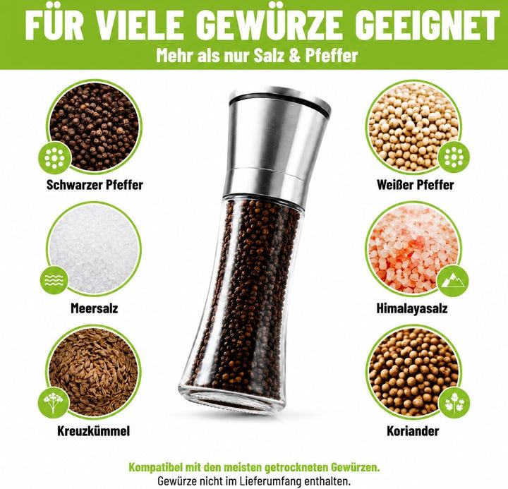 Elf-Family Salz und Pfeffermühle 2er Set, Pfeffermühle und Salzmühle mit Keramikmahlwerk, Stufenlos