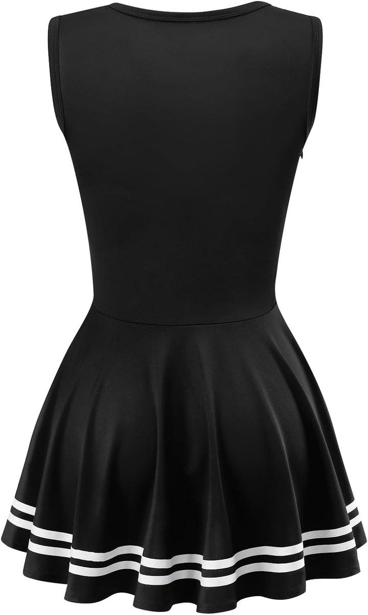 LittleForBig Damen Seidenweichen Ärmellose Overall Cheer Sissy Bodycon Mini Kleid Rock XS Schwarz, X