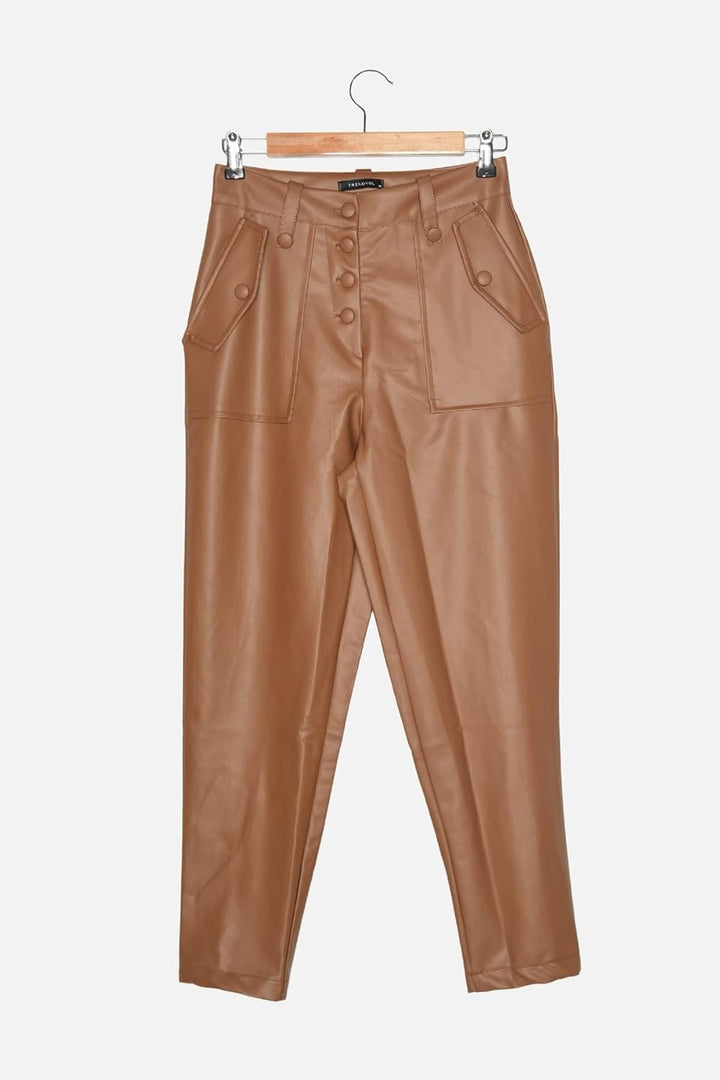 TRENDYOL Frau Design Mittlerer Bund Skinny Fit Straight Hose 34 Camel, 34 Camel