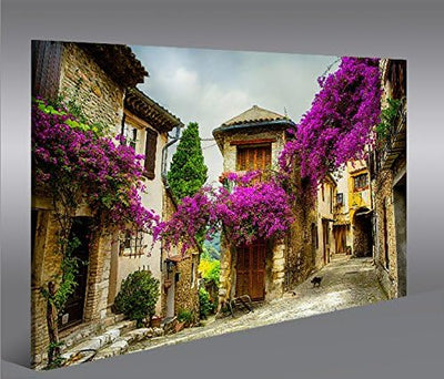 islandburner Bild Bilder auf Leinwand Dorf in der Provence Lavendel 1p XXL Poster Leinwandbild Wandb