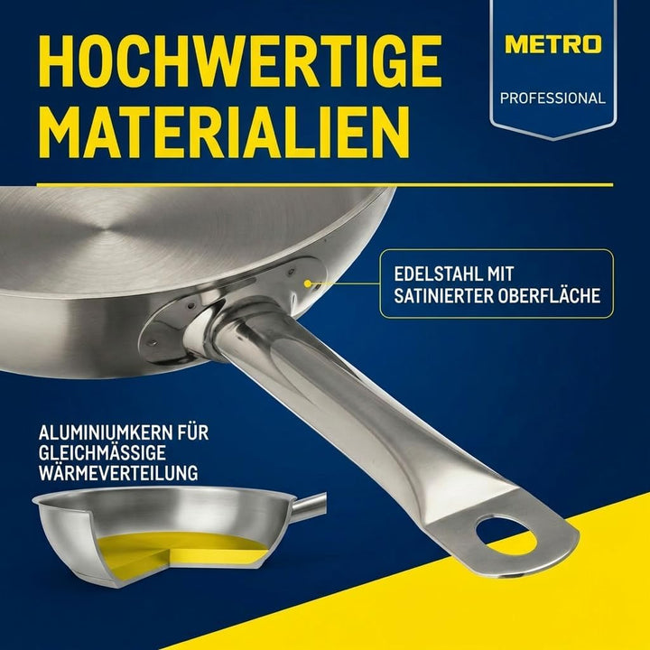 METRO Professional Pfanne unbeschichtet | Ø 28 cm | Edelstahl | Backofengeeignet bis max. 240 °C | a