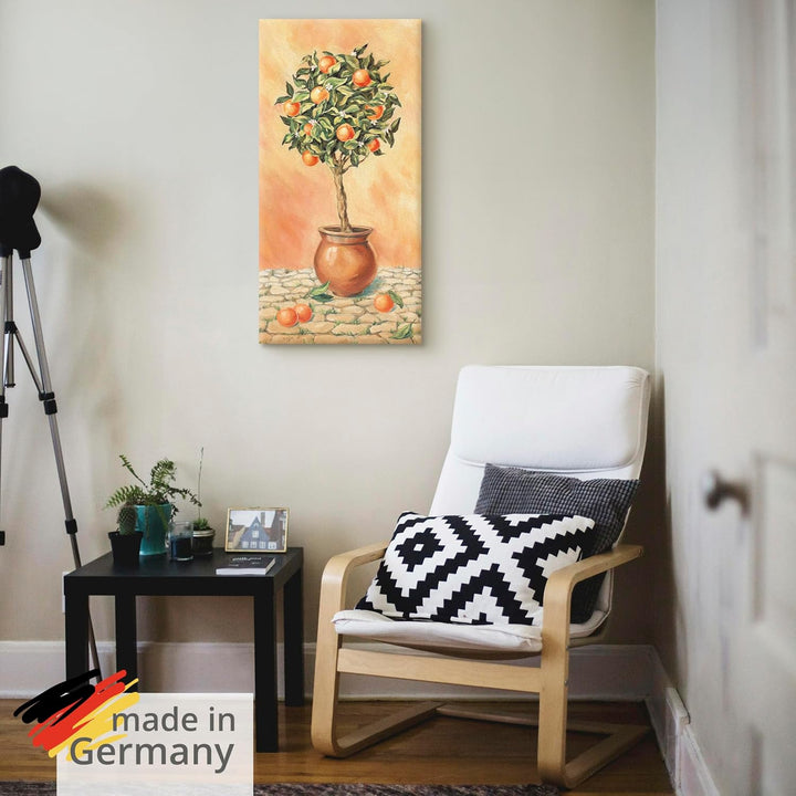 ARTLAND Wanddeko Leinwand Bilder Wandbild 30x60 cm Botanik Pflanzen Topfpflanze Malerei Orange T5HX