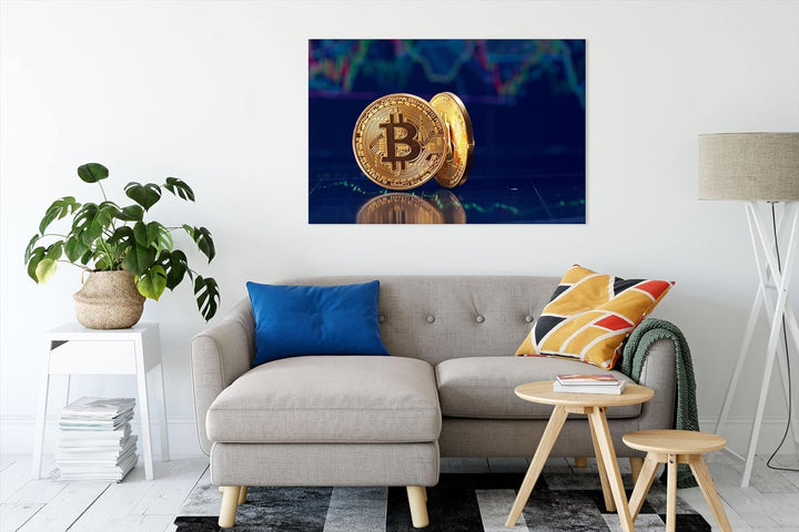 Pixxprint Bitcoin BTC als Leinwandbild | Grösse: 120x80 cm | Wandbild | Kunstdruck | fertig bespannt