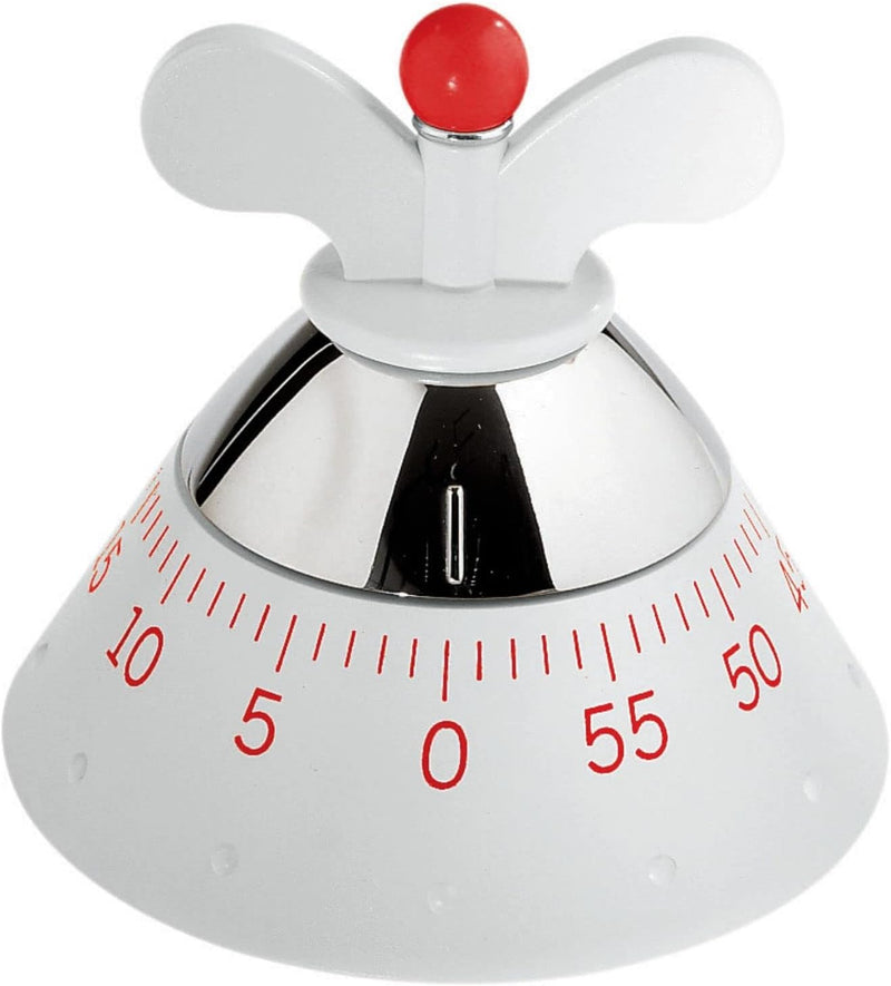 Alessi A09 W Kitchen Timer, Küchentimer aus thermoplastischem Harz, weiss ,, 10,5cm, Weiss