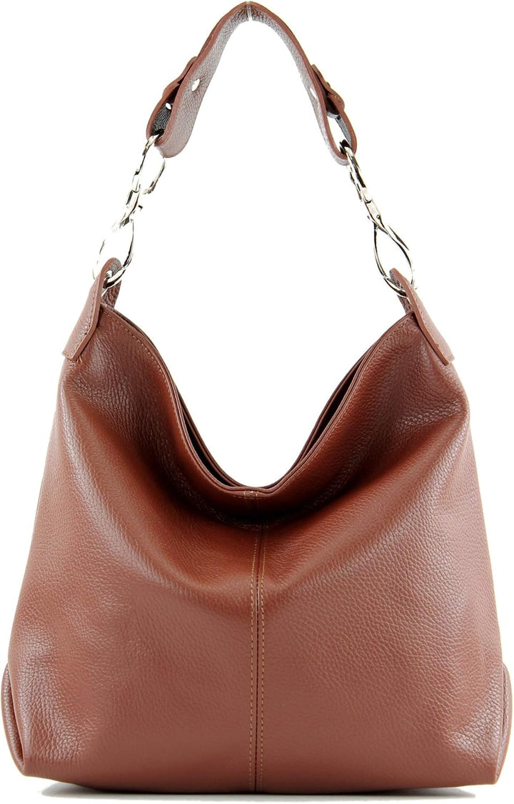 modamoda de T168 Damen Leder Schultertasche, handmade in Italy Braun, Braun