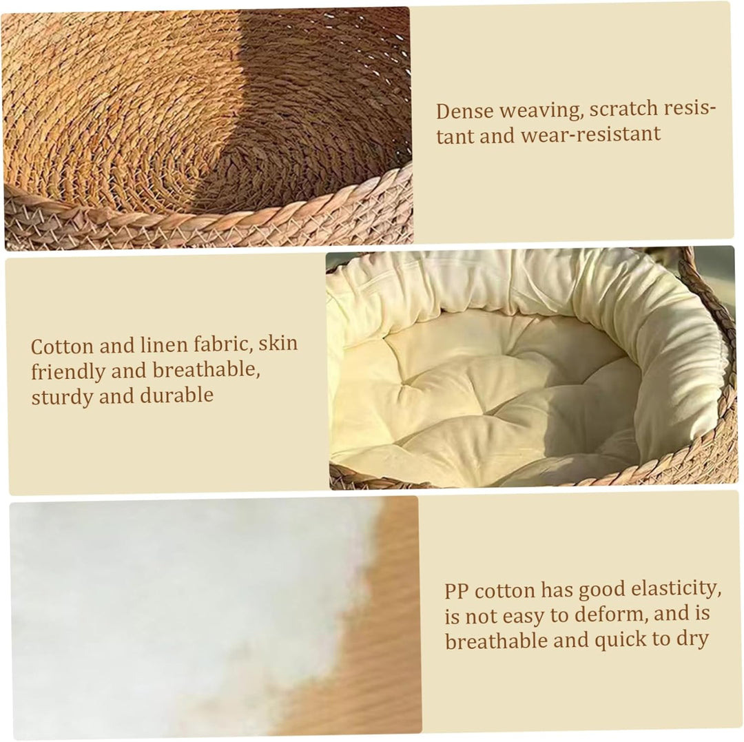 Katzenkorbbett, 17-Zoll-Strohkatzenbett mit weichem Kissen, kratzfürchtiges Kätzchenbett mit Katzen.