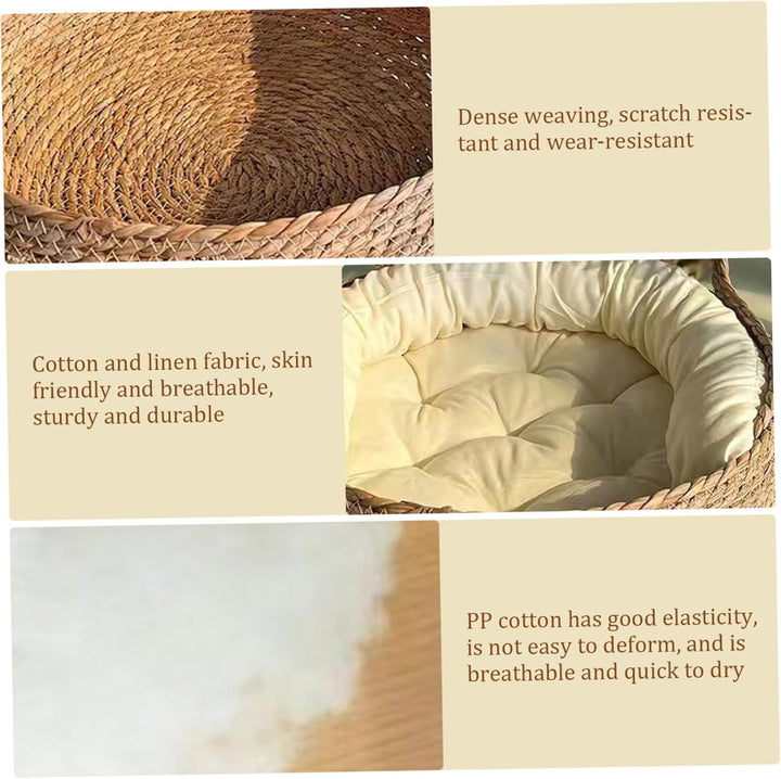 Katzenkorbbett, 17-Zoll-Strohkatzenbett mit weichem Kissen, kratzfürchtiges Kätzchenbett mit Katzen.