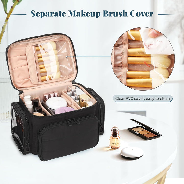 Kosmetiktasche Gross, Reise Make Up Tasche Damen Schminktasche mit Pinselhalter Fach, Portable Makeu