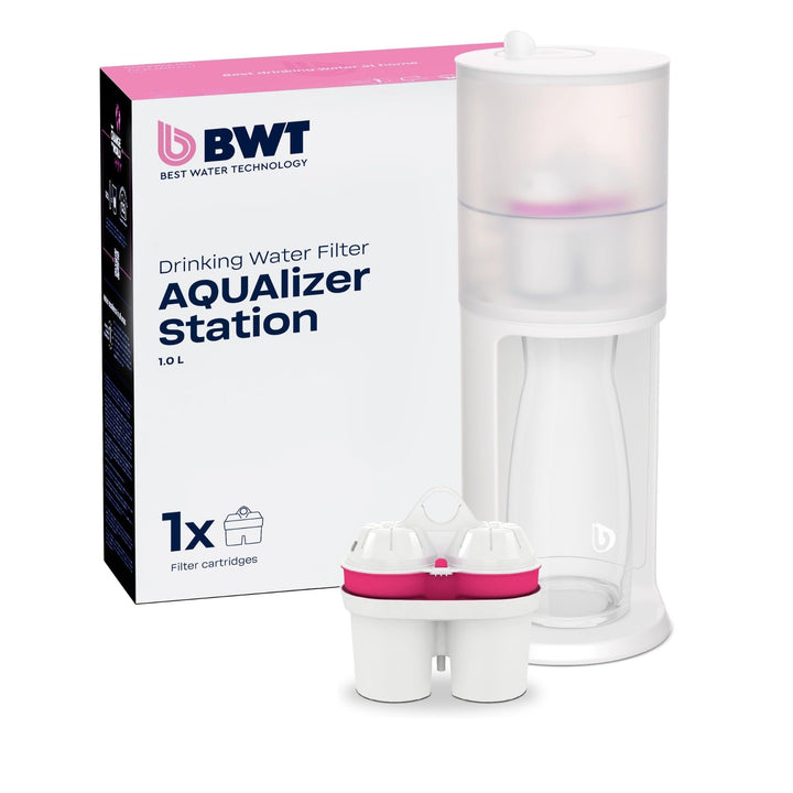 BWT Wasserfilter AQUAlizer Station inkl. 1 Magnesium Filterkartusche | Tischwasserfilter & Glaskaraf