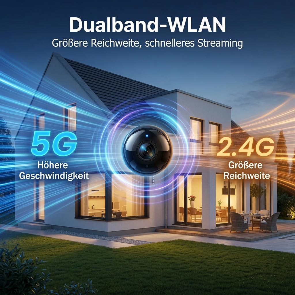 Mini Kamera 5G WLAN, Überwachungskamera mit Kostenlosem Cloud-Speicher, Offline-Aufnahme auf SD-Kart