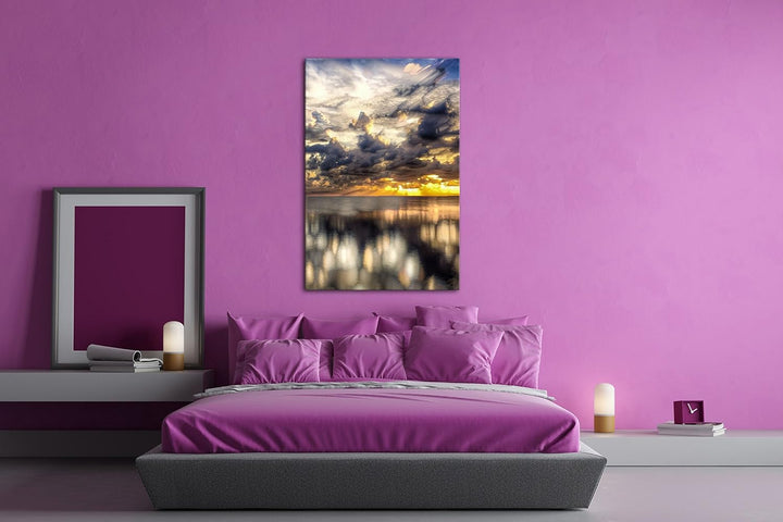 Sonnenuntergang auf dem Ozean Format: 100x70 als Leinwand, Motiv fertig gerahmt auf Echtholzrahmen,