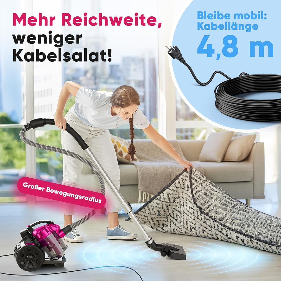 Proficare, Bodenstaubsauger ohne Beutel, 700 W, Rosa, PC-BS3134-Pink, HEPA-Filtration, Teleskoprohr,