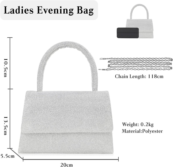 CORIOS Abendtasche Damen Glitzer Henkeltasche Kette Clutch Bag Klein Tasche Hochzeit Brautbörse Glän