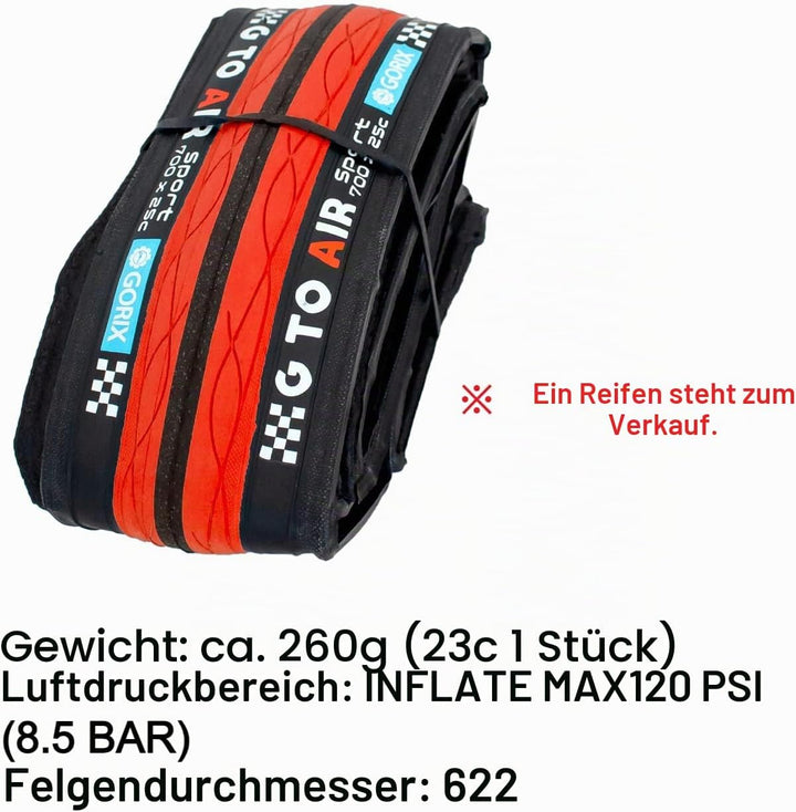 GORIX Rennradreifen 700×23C 25C 28C 32c 35c Fahrrad (Gtoair) 700×23c Black×Red(1 Tire), 700×23c Blac
