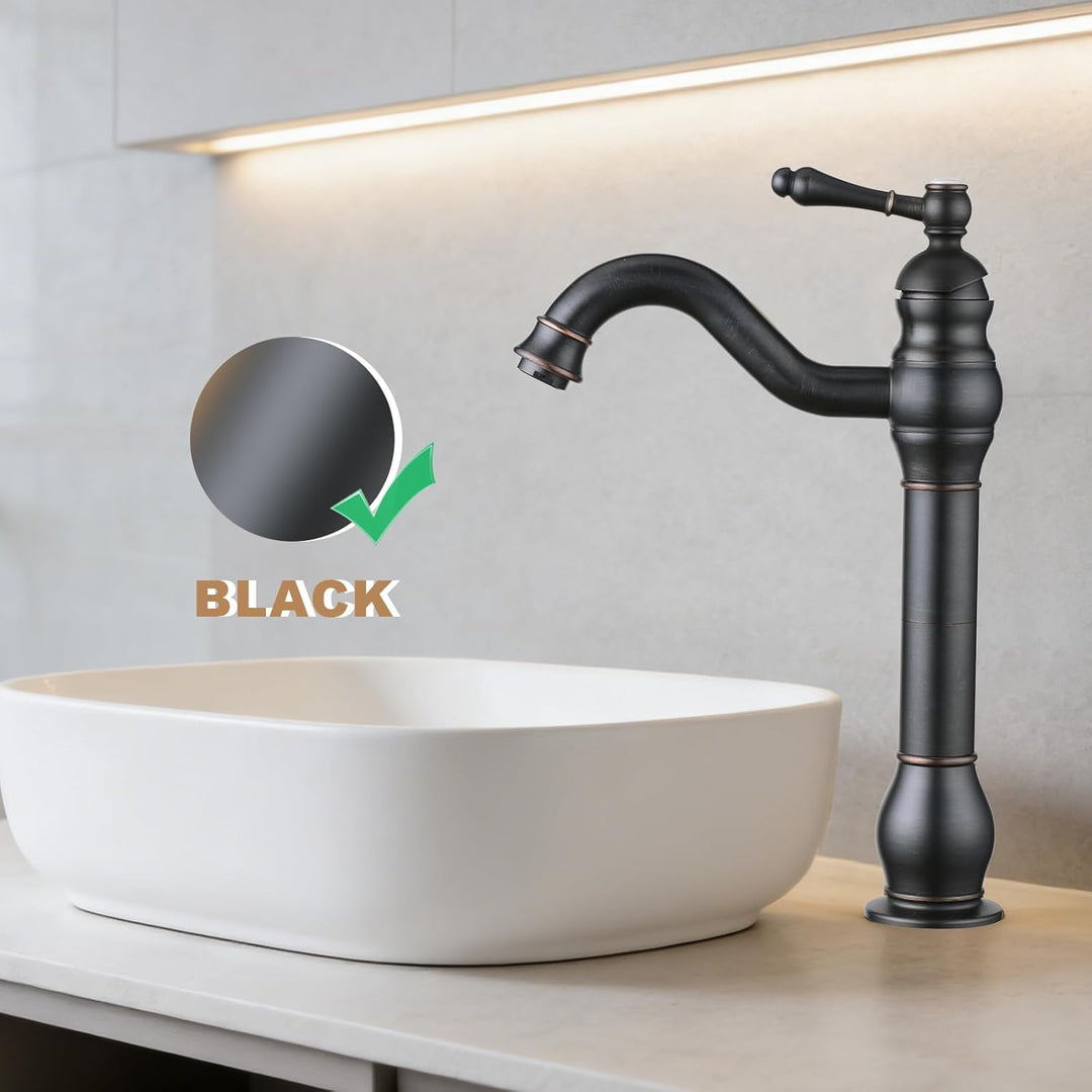 Badezimmer Waschbecken Mischer Hahn, reiner Kupfer Griff Einzel Loch Retro Badezimmer Hahn (Schwarz)