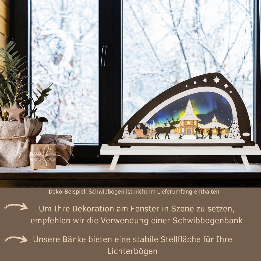 WEIGLA - Schwibbogenbank aus dem Erzgebirge I Weiss I Fensterbank Innen Holz I dekorative Schwibboge