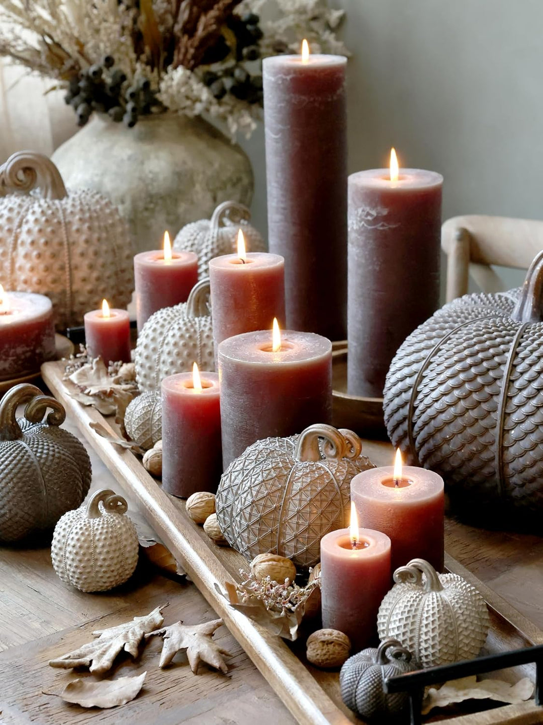 Chic Antique 4er SMacon rustikale Stumpenkerze Kerze Antik Altarkerzen 100% Paraffin Lange Brenndaue