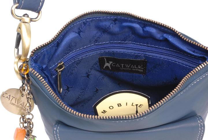Catwalk Collection Handbags - Leder - Umhängetasche/Schultertasche - LAURA Blau, Blau