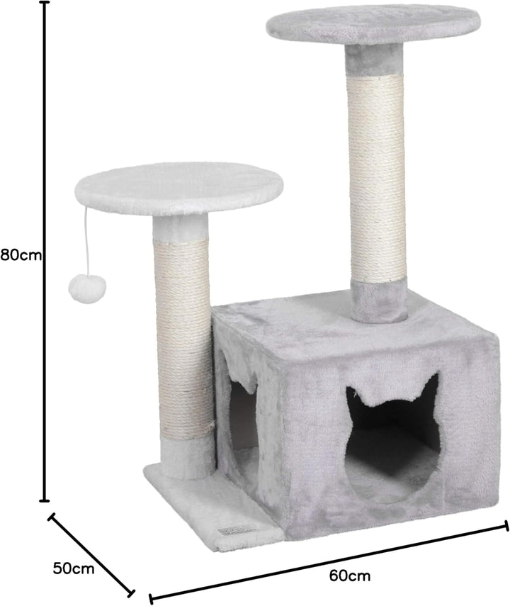 Kerbl Pet Kratzbaum Saphir Light, Für kleine bis mittelgrosse Katzen, Mit Sisalsäulen/Häuschen/Spiel