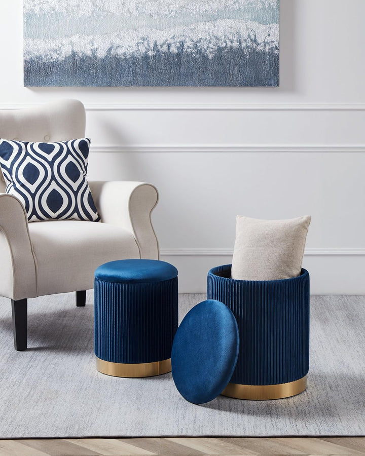 EGLO LIVING 2er Set Hocker mit Stauraum Mashike, Elegante Sitzhocker, runde Couch Beistellhocker, Po