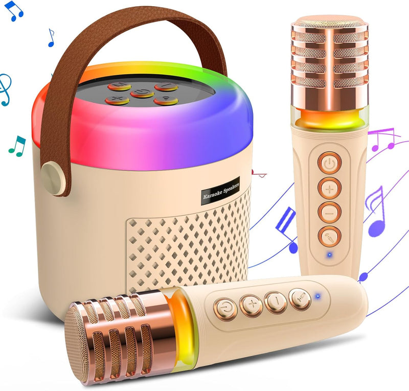 Gindoly Karaoke Maschine Kinder & Erwachsene, Bluetooth Mini Karaoke Set mit 2 Mikrofonen, Tragbare