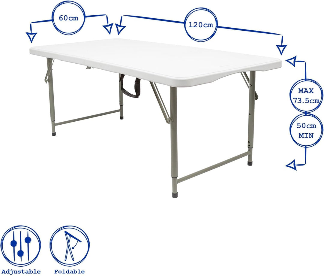 Harbour Housewares 1x Weiss 120cm (4ft) Höhenverstellbar Klappbarer Tisch aus Plastik - Schwerlast F