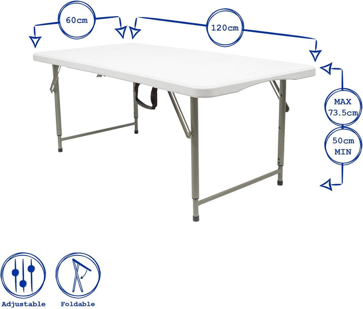 Harbour Housewares 1x Weiss 120cm (4ft) Höhenverstellbar Klappbarer Tisch aus Plastik - Schwerlast F