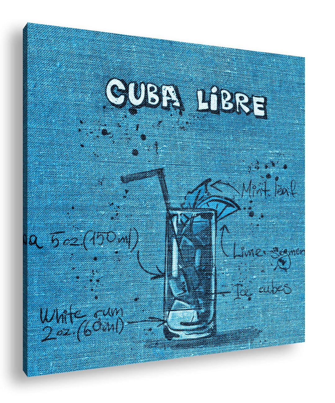 deyoli Rezept für einen Cuba Libre Format: 60x60 Effekt: Monocrome Blau als Leinwandbild, Motiv fert
