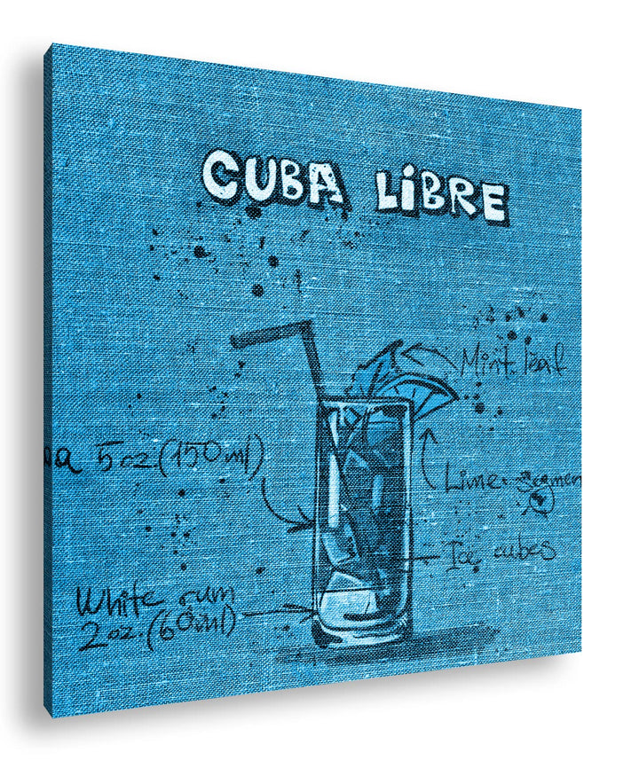deyoli Rezept für einen Cuba Libre Format: 60x60 Effekt: Monocrome Blau als Leinwandbild, Motiv fert