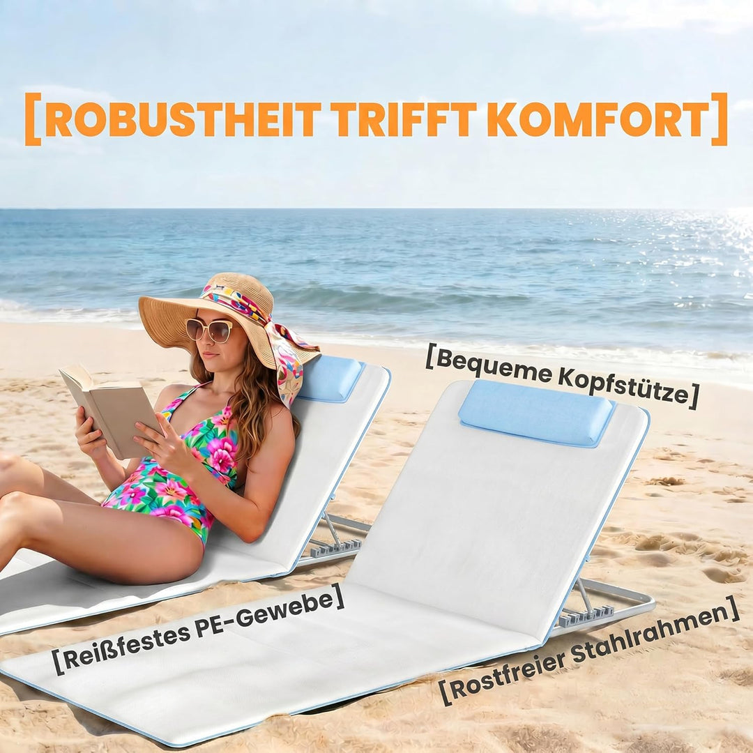 Outsunny Sonnenliege klappbar Gartenliege mit Kopfkissen Strandmatte mit 5-Fach verstellbare Rückenl