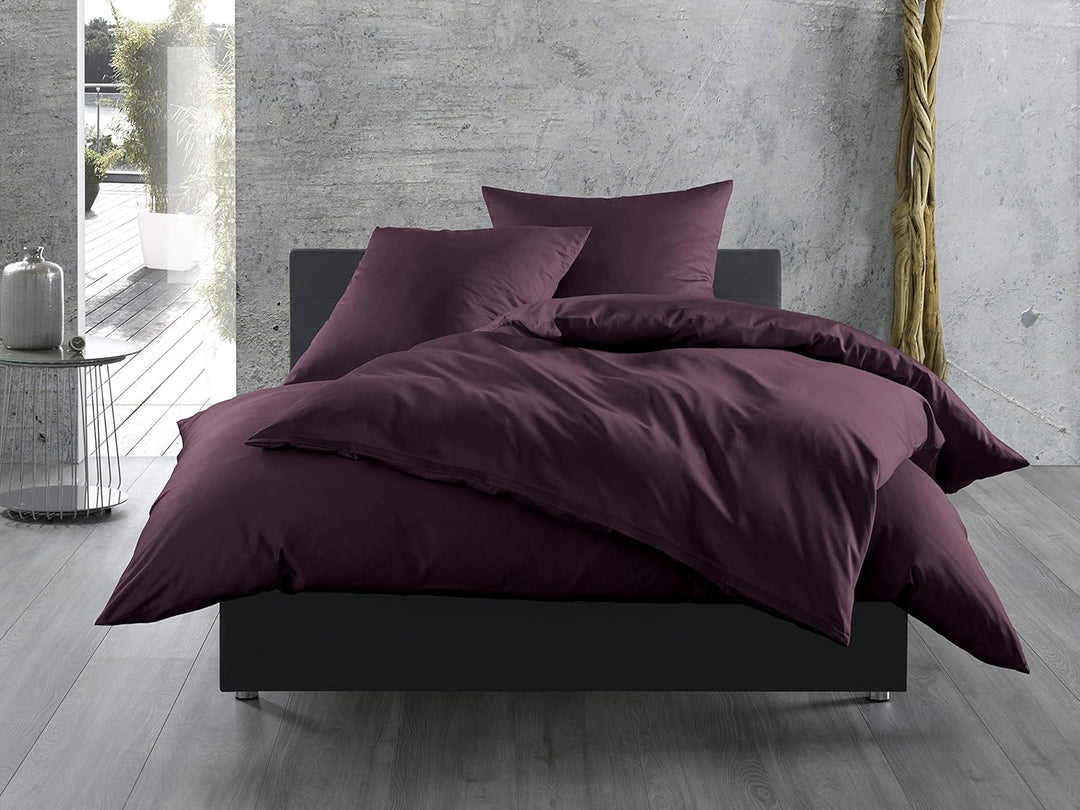 Mako-Satin Baumwollsatin Bettwäsche Uni einfarbig zum Kombinieren (Bettbezug 200 cm x 220 cm, Brombe