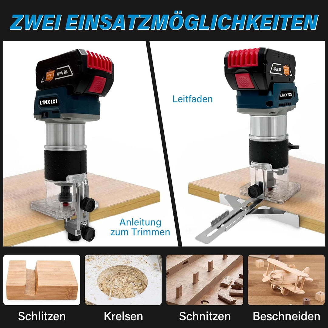 Akku Oberfräse für Bosch GBA 18V/ProCORE18V Akkus, 800W Bürstenloser Oberfräse mit 5 Geschwindigkeit