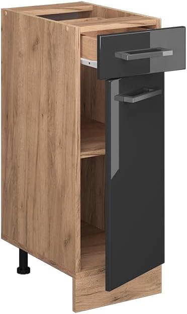 Vicco Schubladenschrank R-Line, Schubladenschrank für die Küche, Anthrazit Hochglanz, 30 cm AP Marmo
