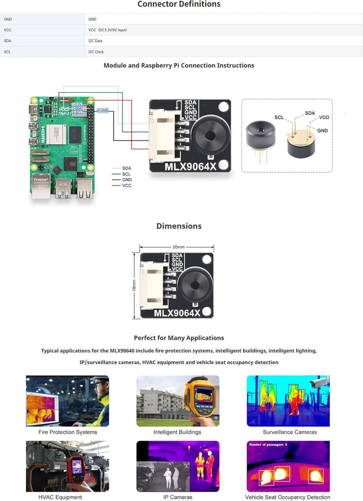 MLX90640 IR Array Thermal Imaging Camera Module for Raspberry Pi, 32 x 24 Pixels, 110° Field of View